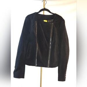 QMack Women's Black Velour Moto Jacket Asymmetrical Zip Biker